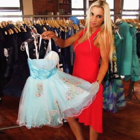 RARE Sherri Hill Blue Butterfly Crystal Strapless Tulle Mini Gown Dress b130 - Picture 7 of 9